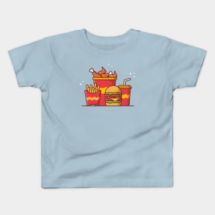 Burger with Fried Chicken, French Fries And Soda Kids T-Shirt